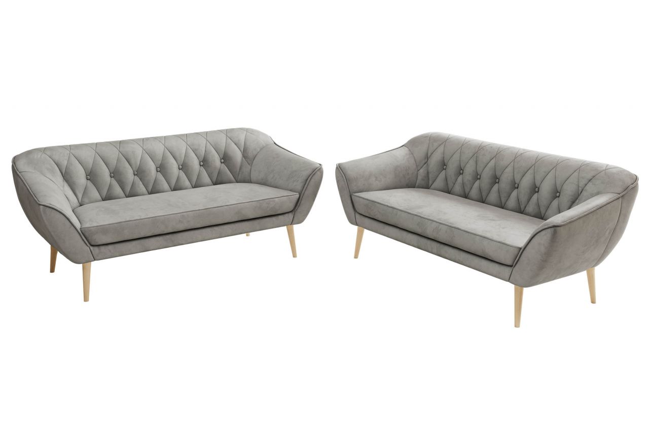 Zestaw PIRS 3+3 - jasnoszary, welwet - nóżki,  buk