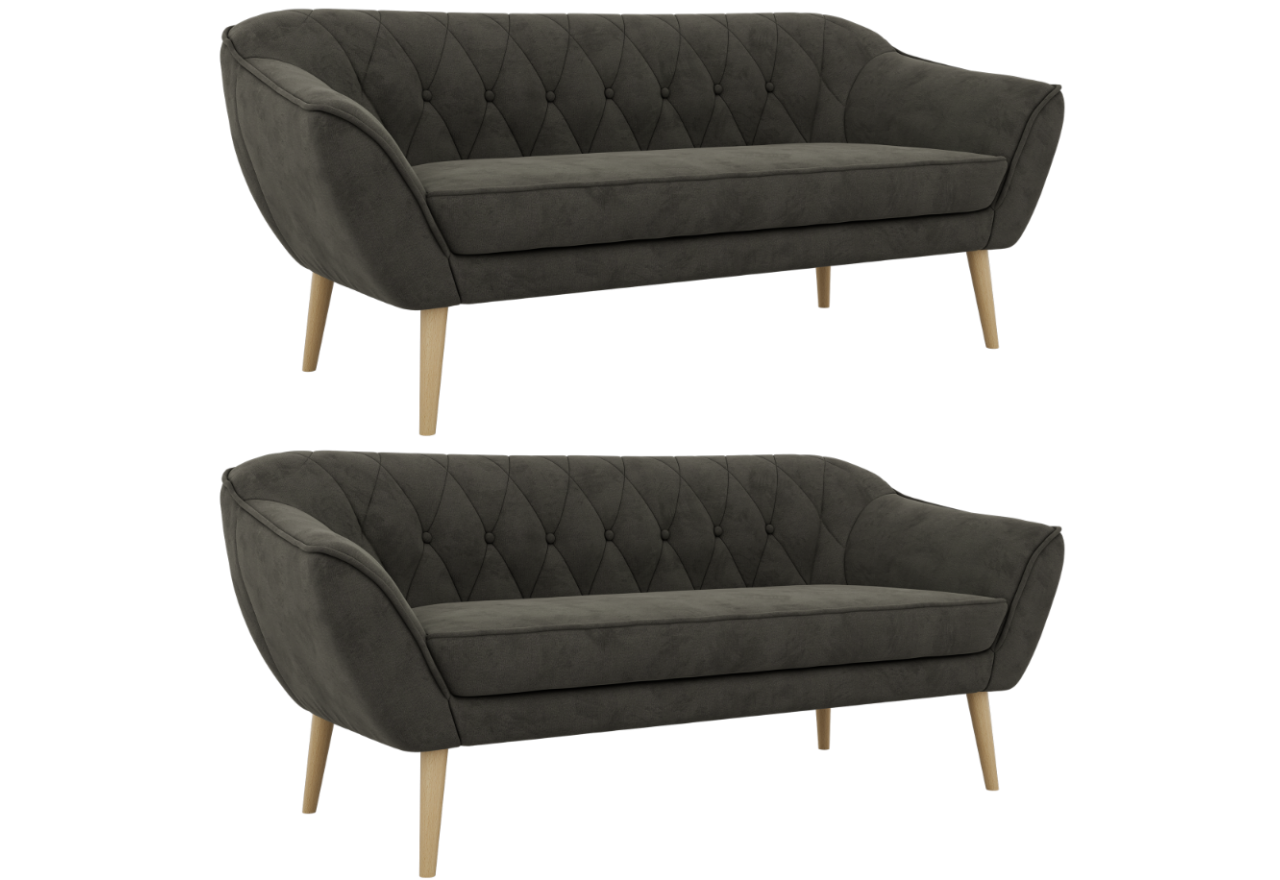 Zestaw PIRS 3+3 - ciemnoszary, welwet - nóżki,  buk