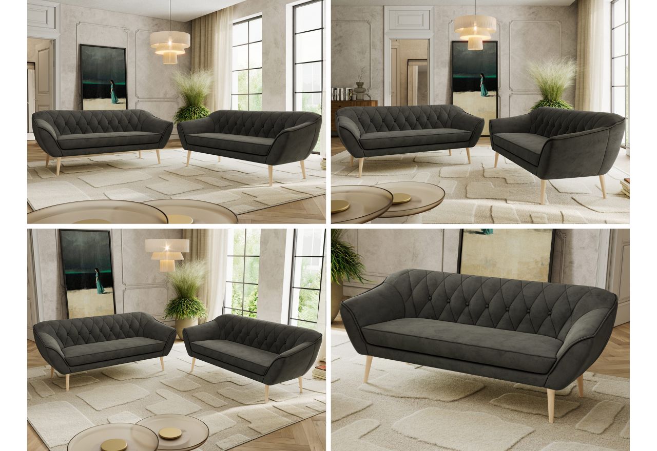 Zestaw PIRS 3+3 - ciemnoszary, welwet - nóżki,  buk