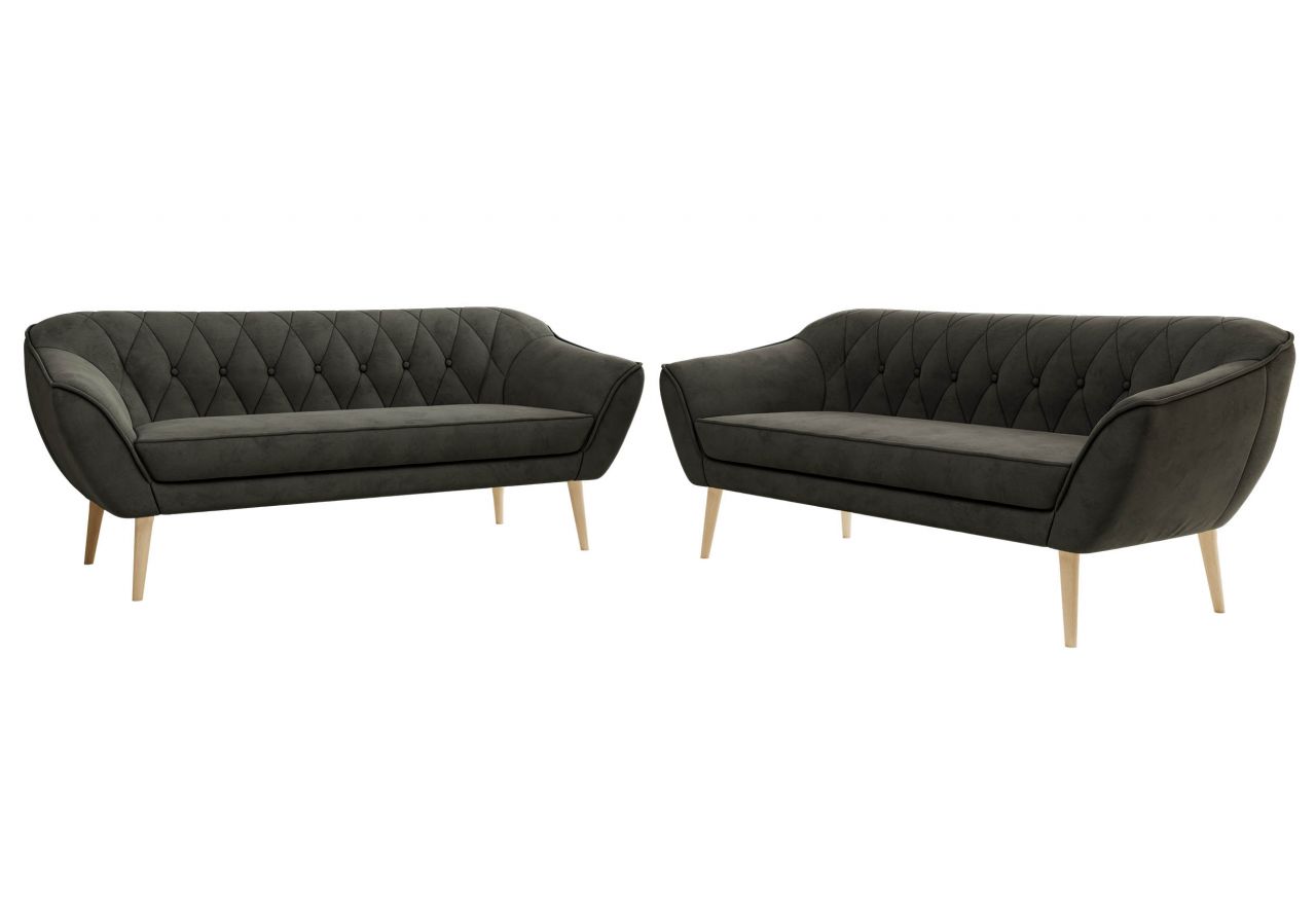 Zestaw PIRS 3+3 - ciemnoszary, welwet - nóżki,  buk