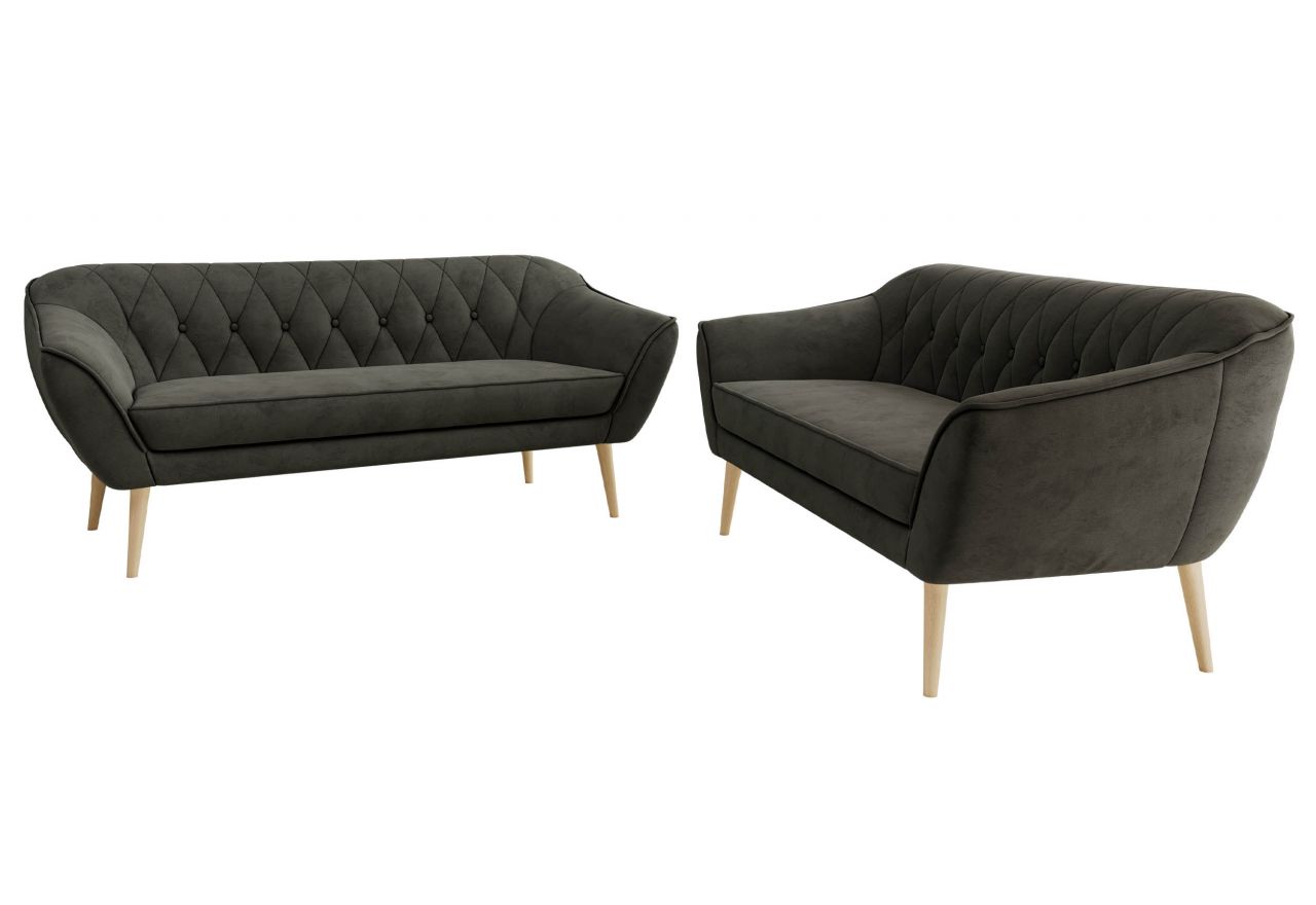 Zestaw PIRS 3+3 - ciemnoszary, welwet - nóżki,  buk