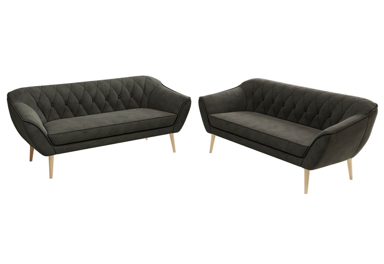 Zestaw PIRS 3+3 - ciemnoszary, welwet - nóżki,  buk