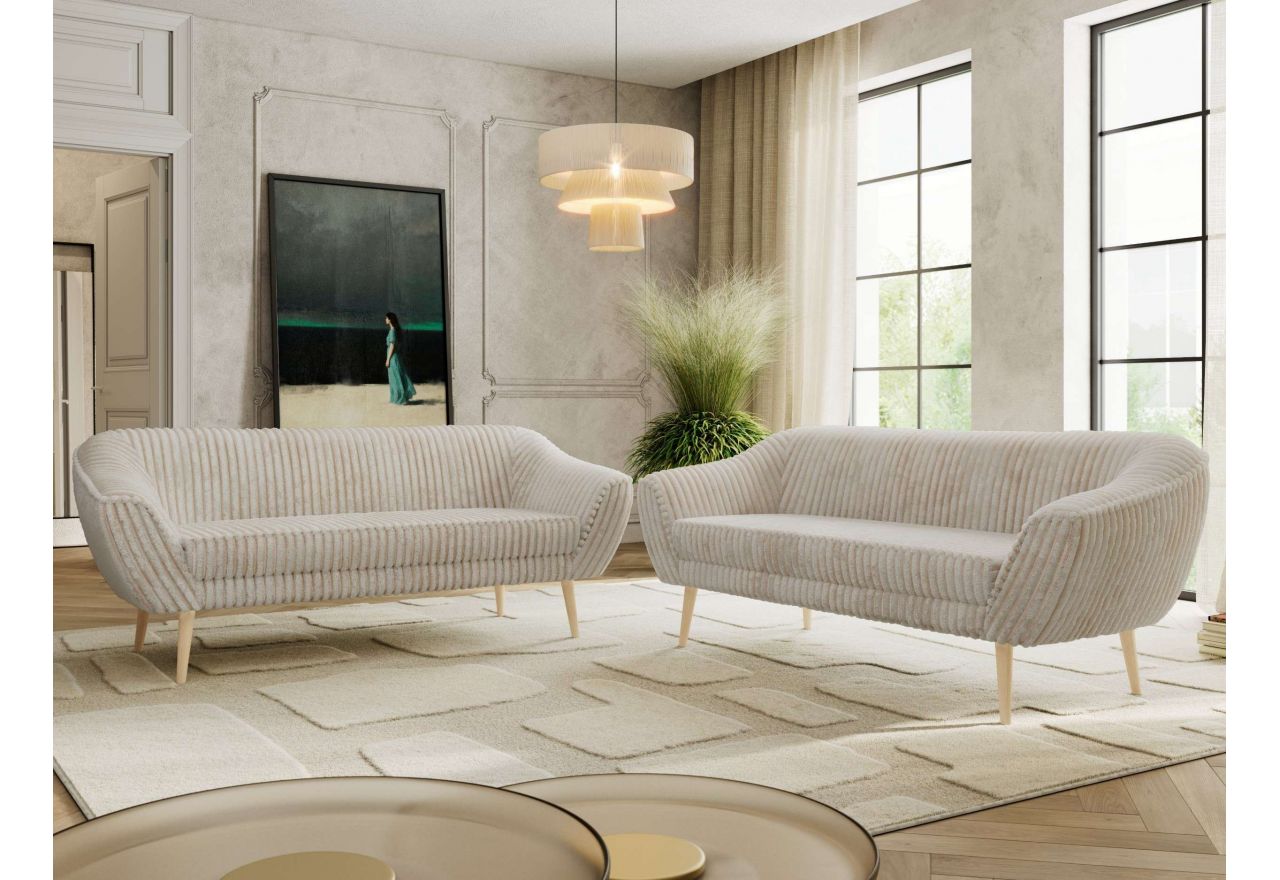 Zestaw PIRS 3+3 - beżowy, sztruks - nóżki,  buk