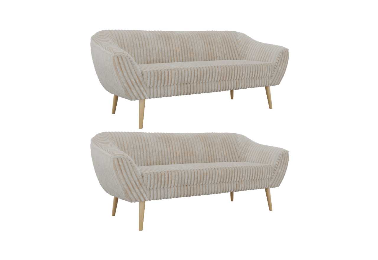 Zestaw PIRS 3+3 - beżowy, sztruks - nóżki,  buk