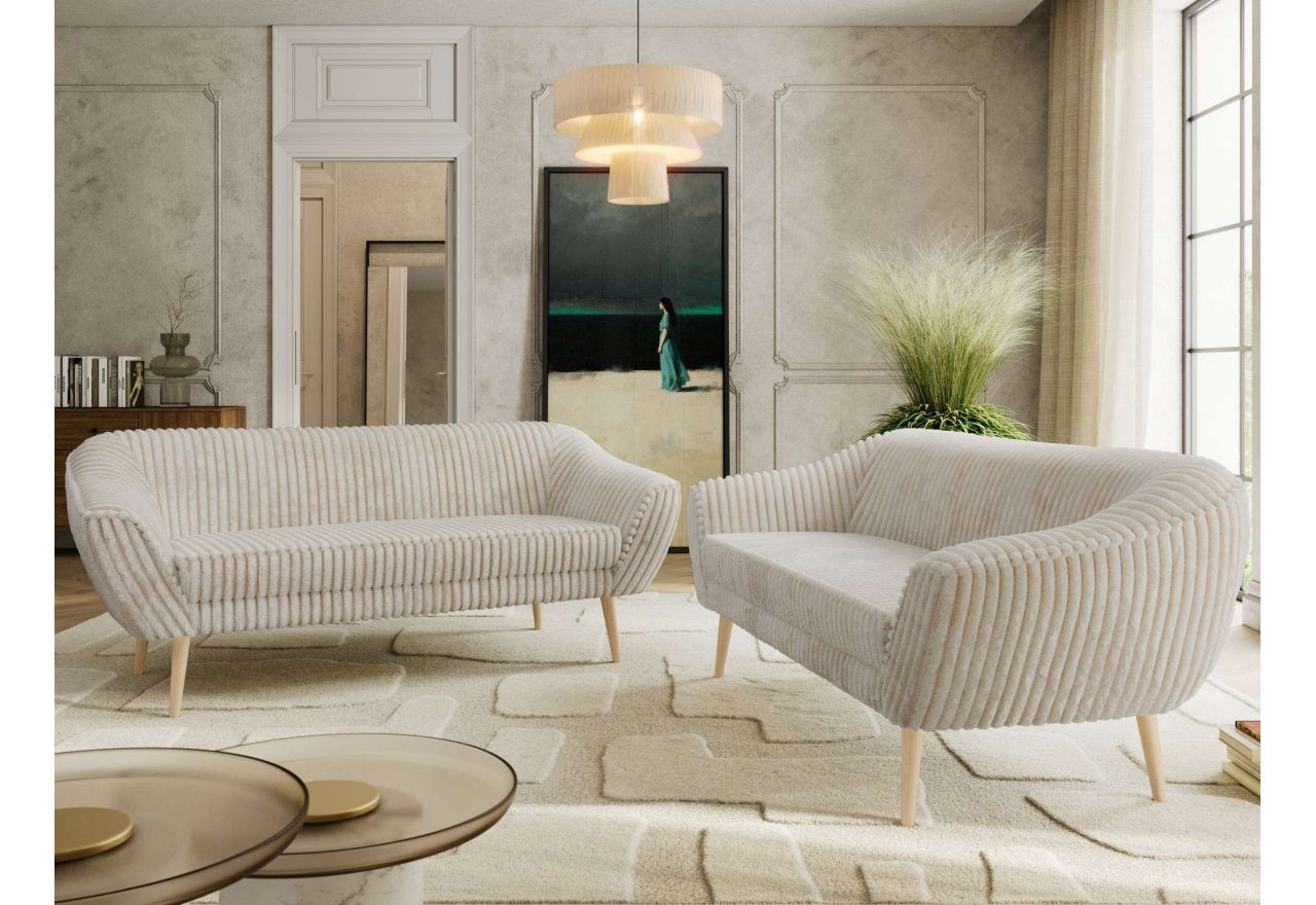 Zestaw PIRS 3+3 - beżowy, sztruks - nóżki,  buk