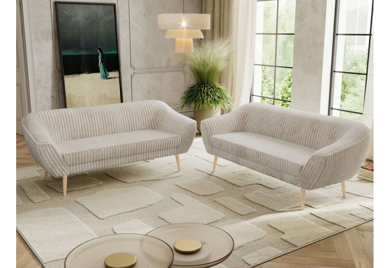 Zestaw PIRS 3+3 - beżowy, sztruks - nóżki,  buk