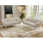 Zestaw PIRS 3+3 - beżowy, sztruks - nóżki,  buk