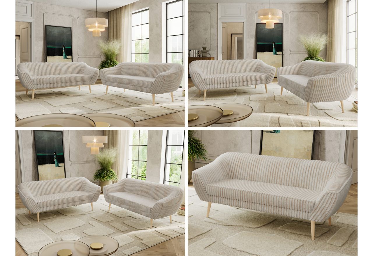 Zestaw PIRS 3+3 - beżowy, sztruks - nóżki,  buk