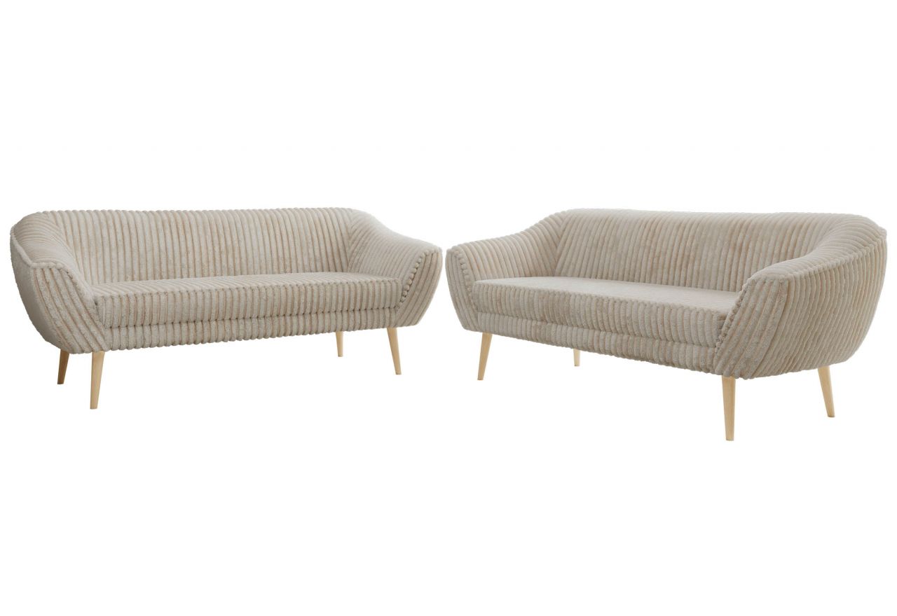 Zestaw PIRS 3+3 - beżowy, sztruks - nóżki,  buk