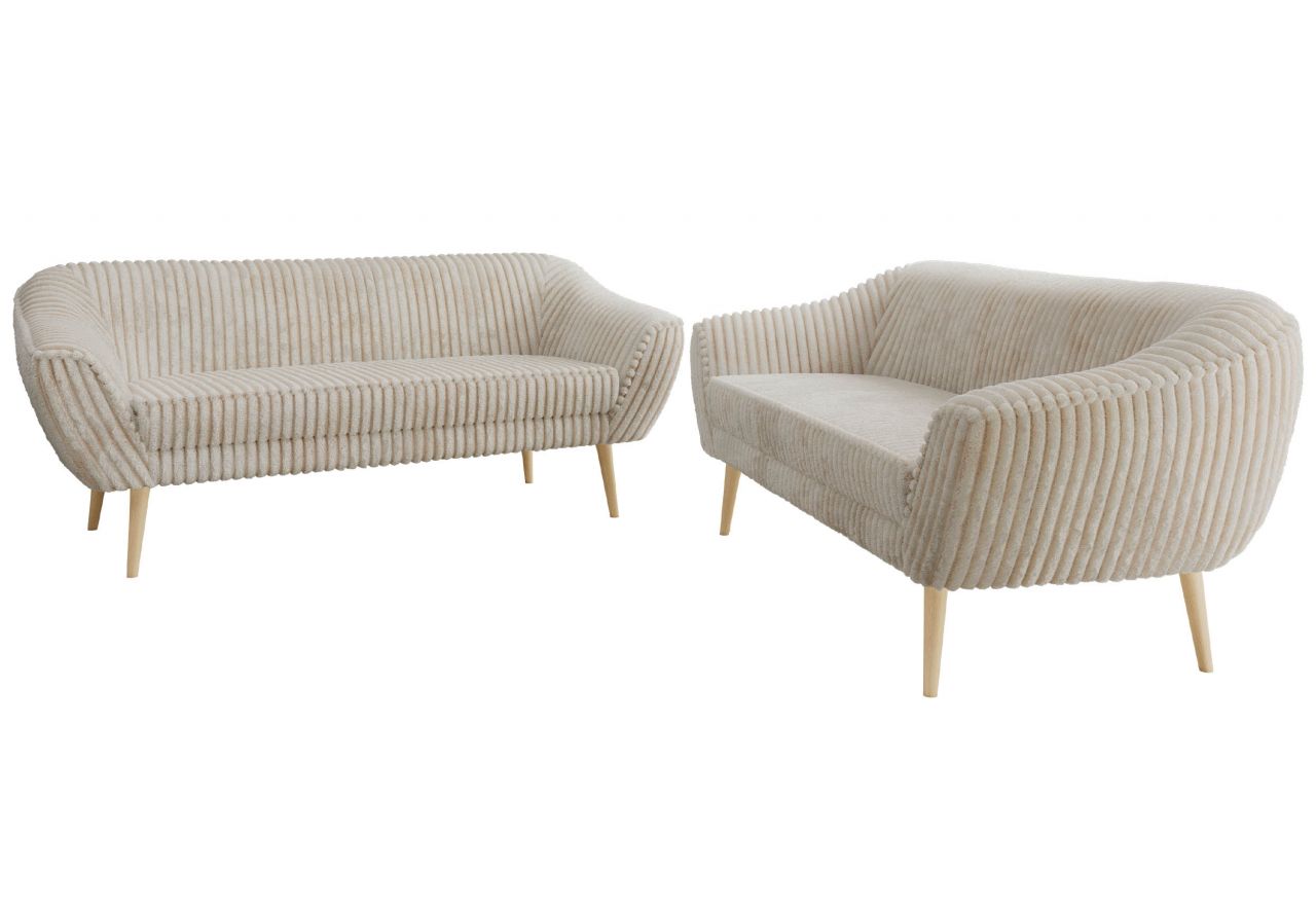 Zestaw PIRS 3+3 - beżowy, sztruks - nóżki,  buk