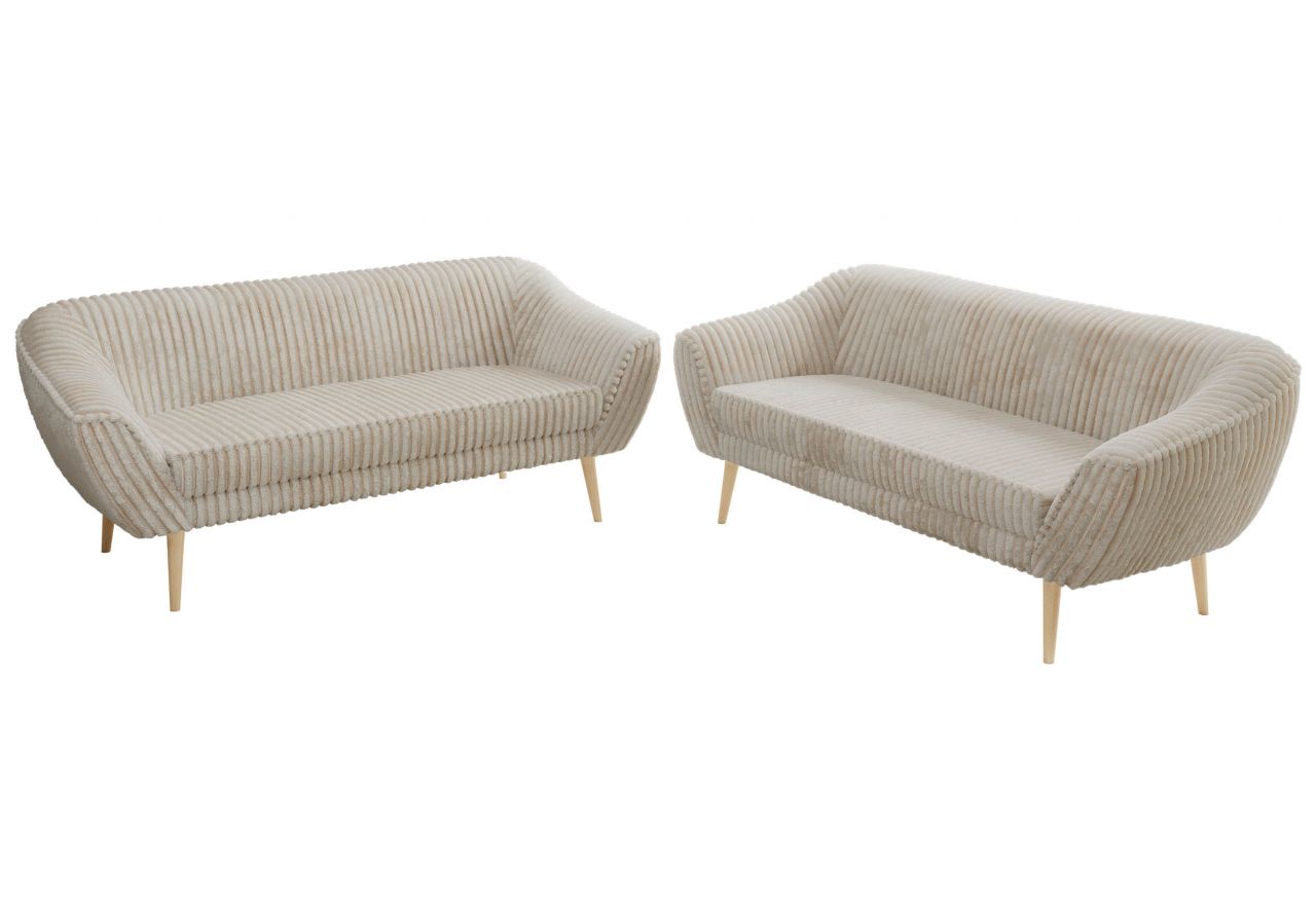 Zestaw PIRS 3+3 - beżowy, sztruks - nóżki,  buk