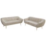 Zestaw PIRS 3+3 - beżowy, sztruks - nóżki,  buk