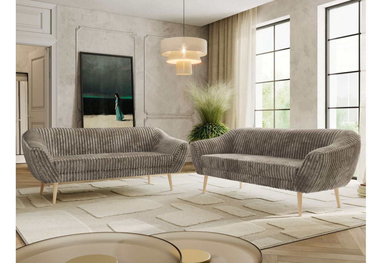 Zestaw PIRS 3+3 - jasnobrązowy, sztruks - nóżki,  buk