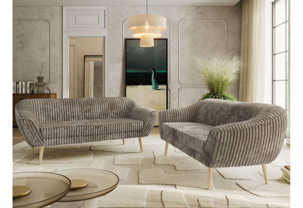 Zestaw PIRS 3+3 - jasnobrązowy, sztruks - nóżki,  buk