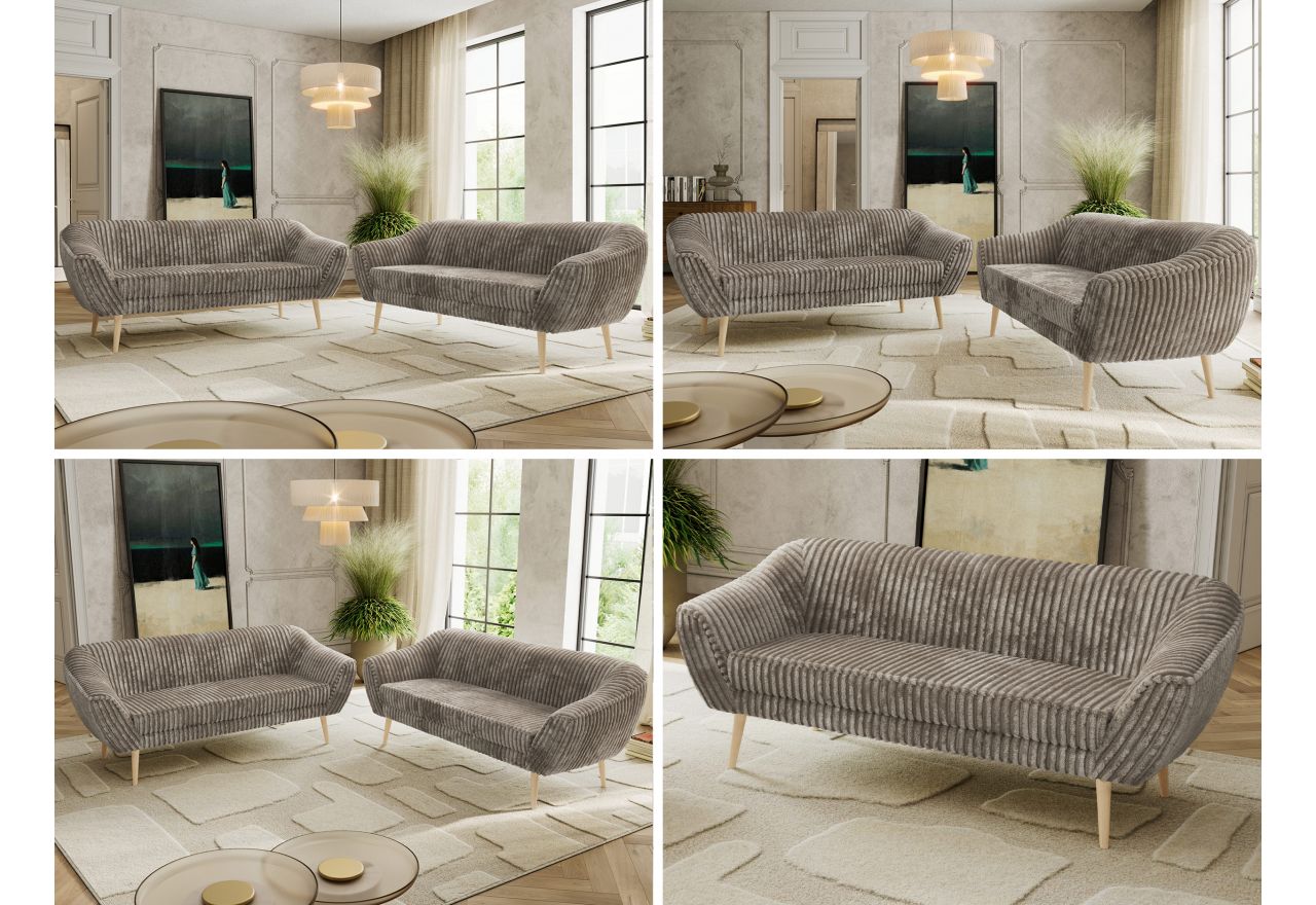 Zestaw PIRS 3+3 - jasnobrązowy, sztruks - nóżki,  buk