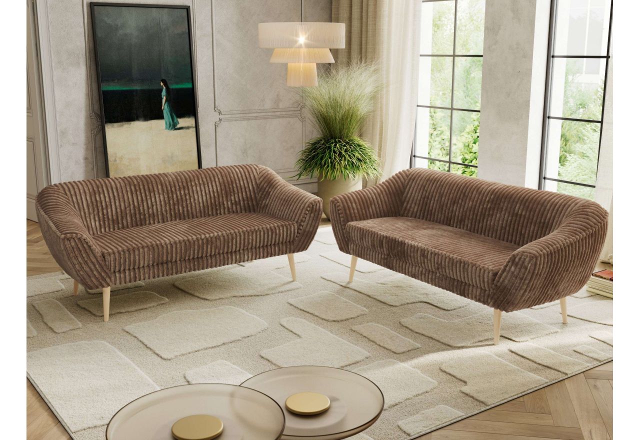 Zestaw PIRS 3+3 - brązowy, sztruks - nóżki,  buk