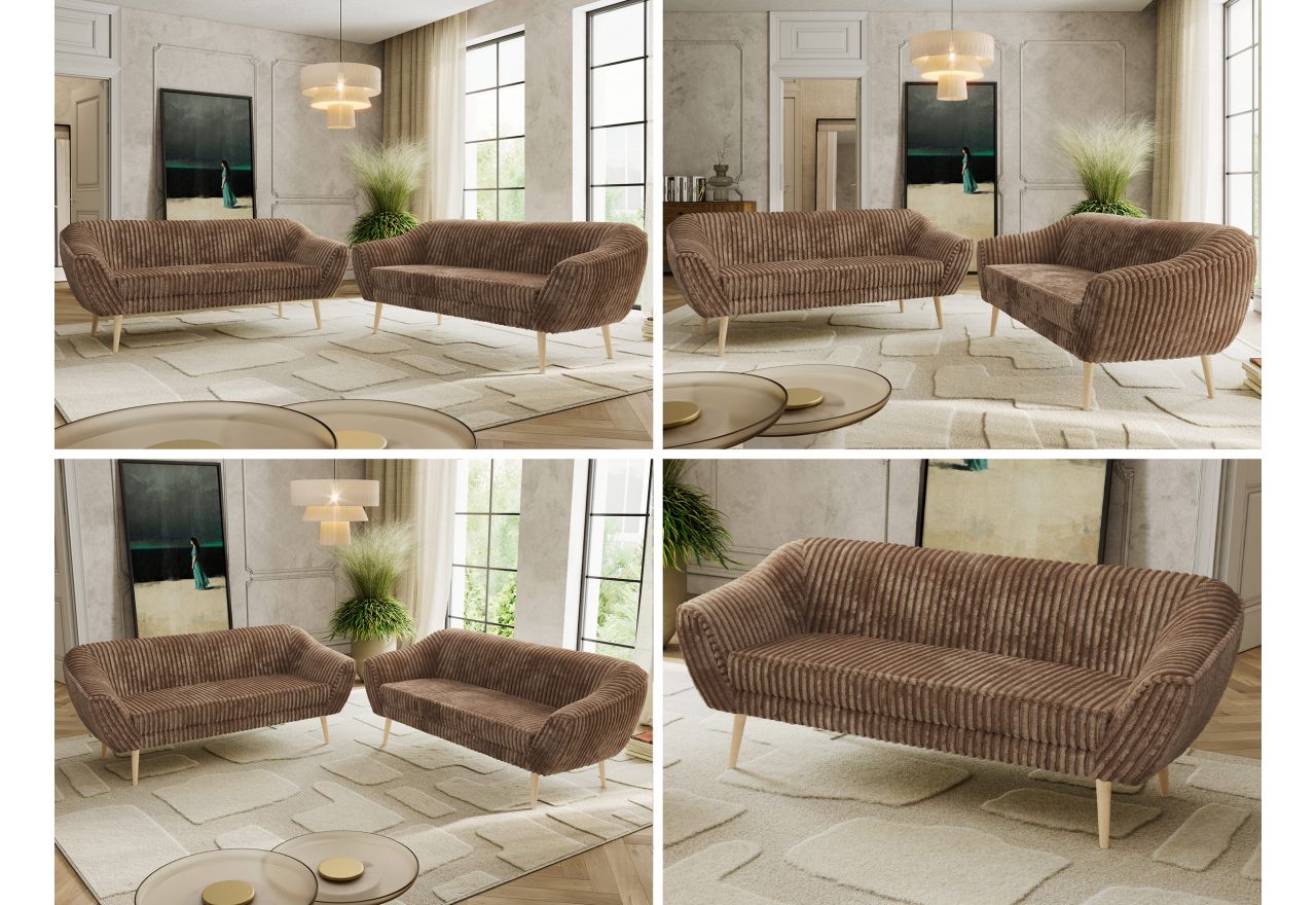 Zestaw PIRS 3+3 - brązowy, sztruks - nóżki,  buk