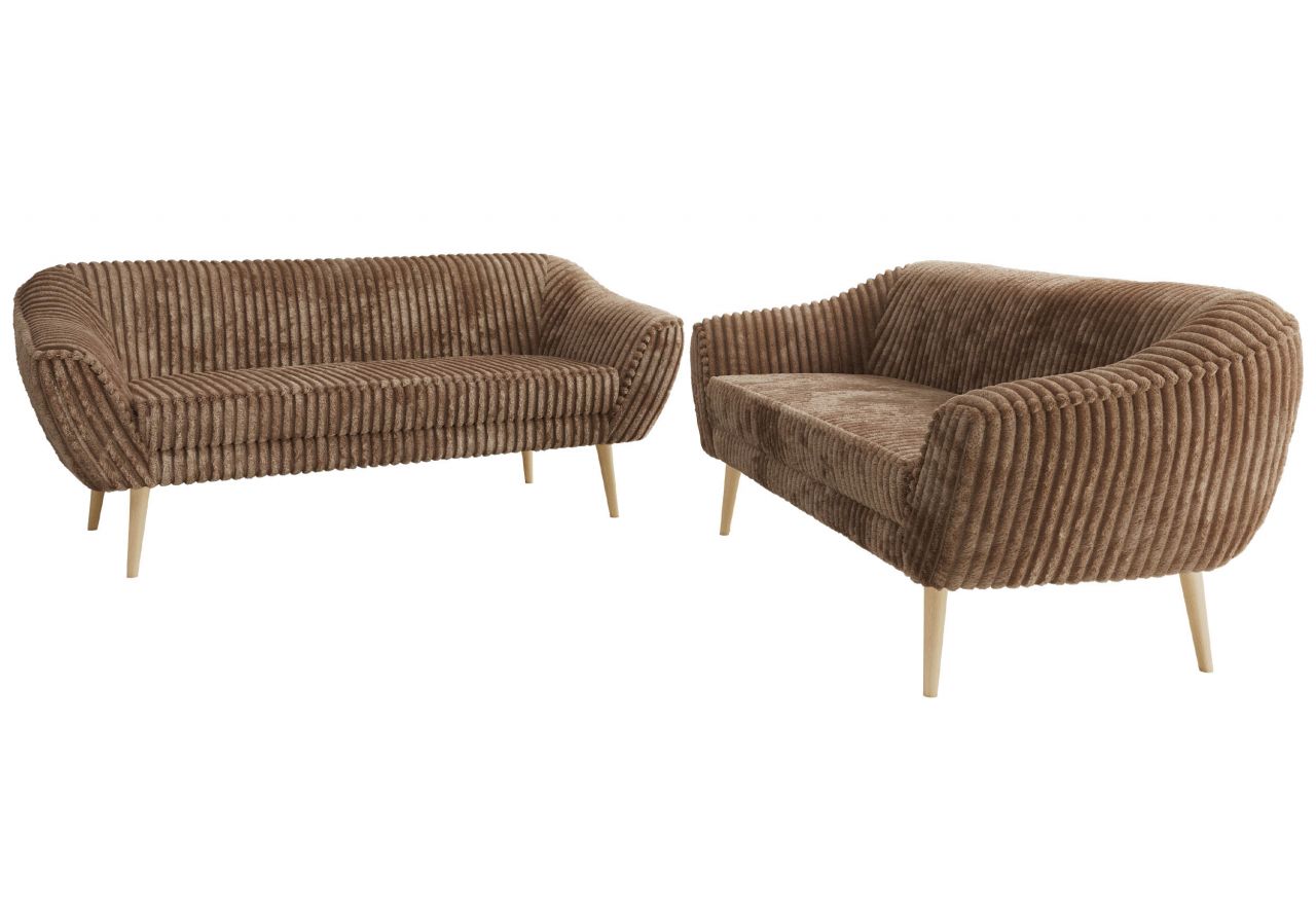 Zestaw PIRS 3+3 - brązowy, sztruks - nóżki,  buk