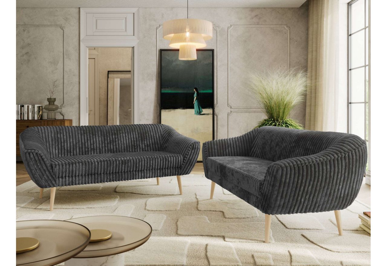 Zestaw PIRS 3+3 - szary, sztruks - nóżki,  buk