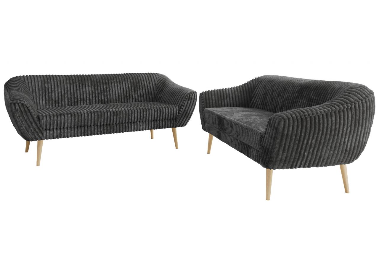 Zestaw PIRS 3+3 - szary, sztruks - nóżki,  buk