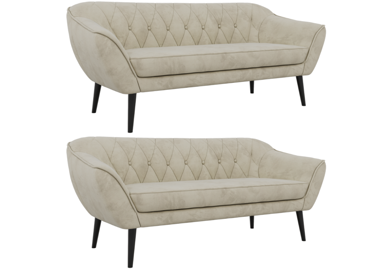 Zestaw PIRS 3+3 - kremowy, welwet - nóżki,  czarny