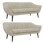 Zestaw PIRS 3+3 - kremowy, welwet - nóżki,  czarny