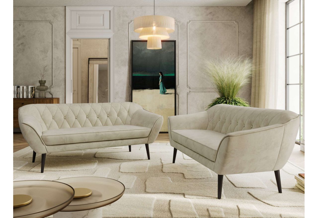 Zestaw PIRS 3+3 - kremowy, welwet - nóżki,  czarny