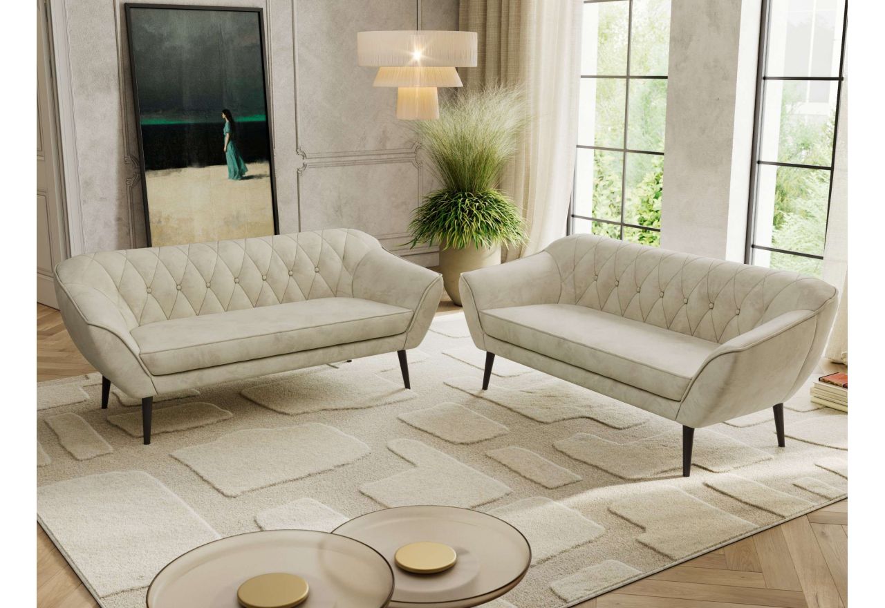 Zestaw PIRS 3+3 - kremowy, welwet - nóżki,  czarny