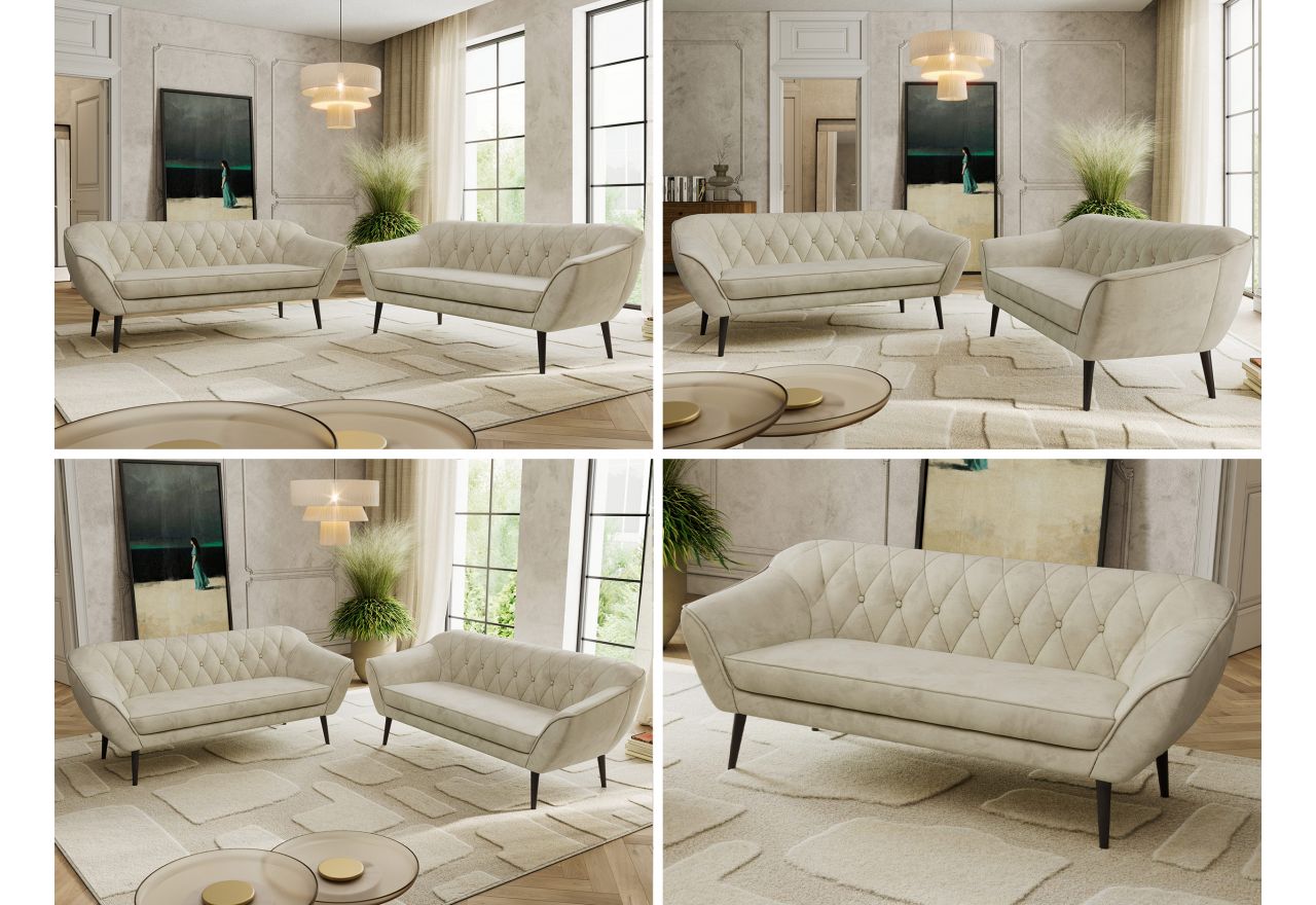 Zestaw PIRS 3+3 - kremowy, welwet - nóżki,  czarny