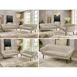 Zestaw PIRS 3+3 - kremowy, welwet - nóżki,  czarny