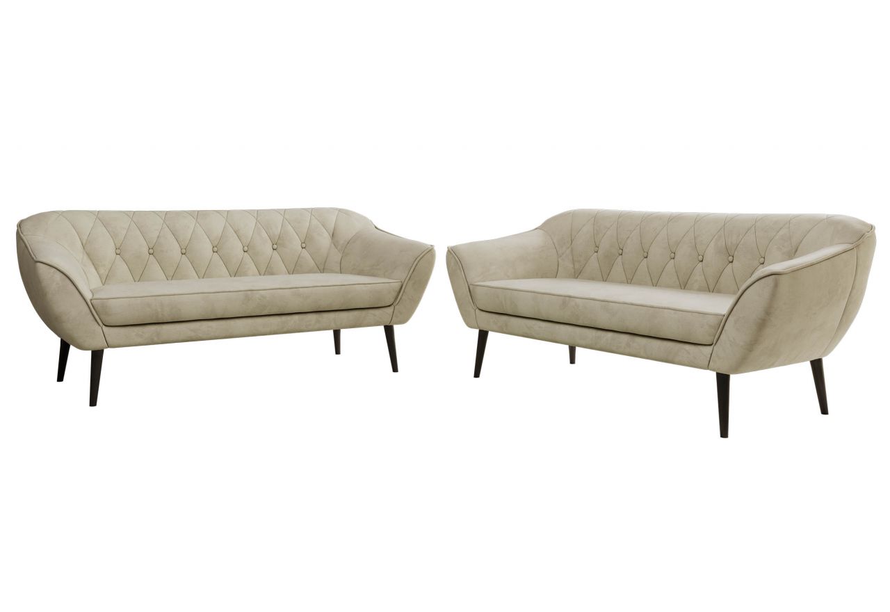 Zestaw PIRS 3+3 - kremowy, welwet - nóżki,  czarny