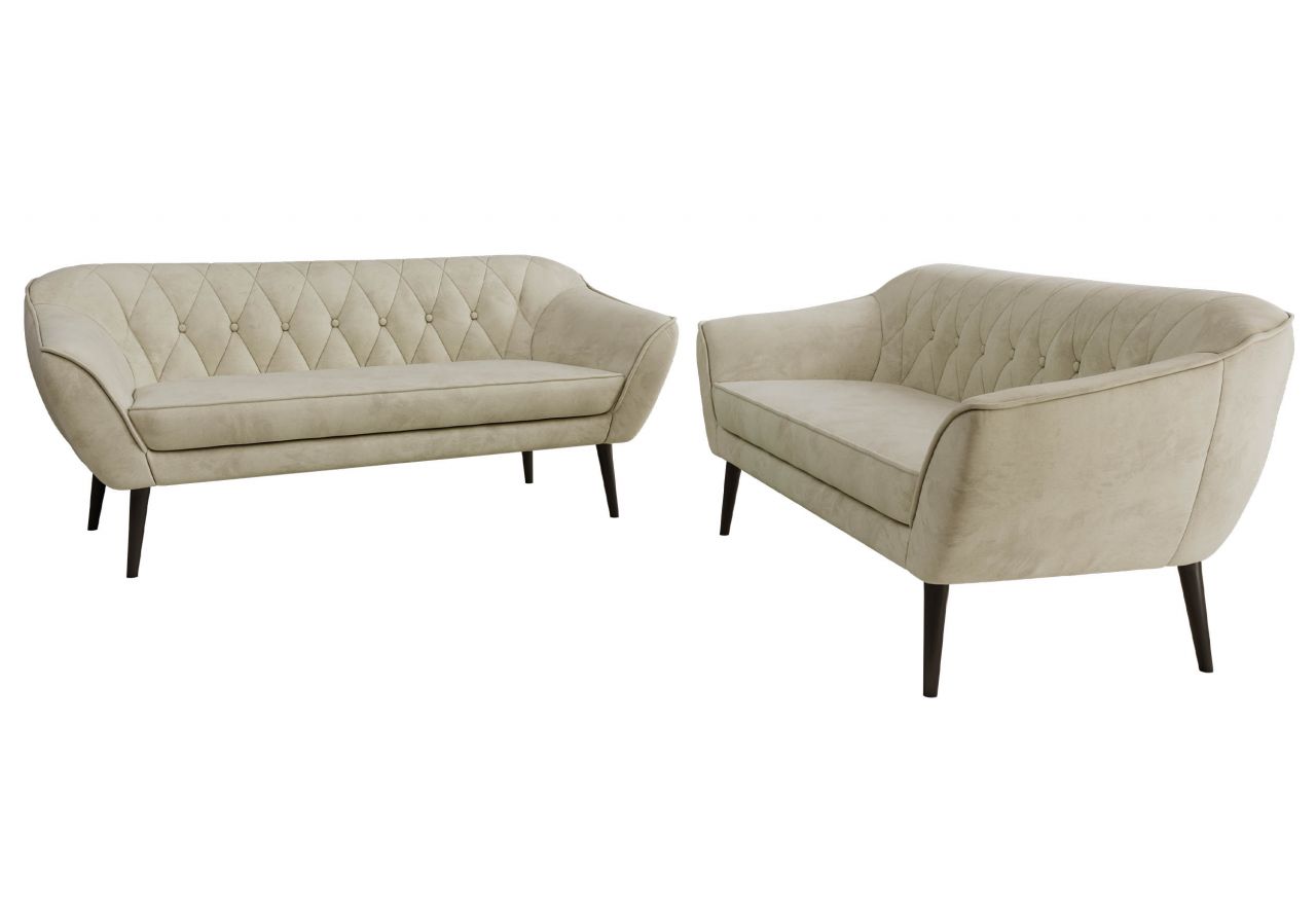 Zestaw PIRS 3+3 - kremowy, welwet - nóżki,  czarny