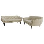 Zestaw PIRS 3+3 - kremowy, welwet - nóżki,  czarny