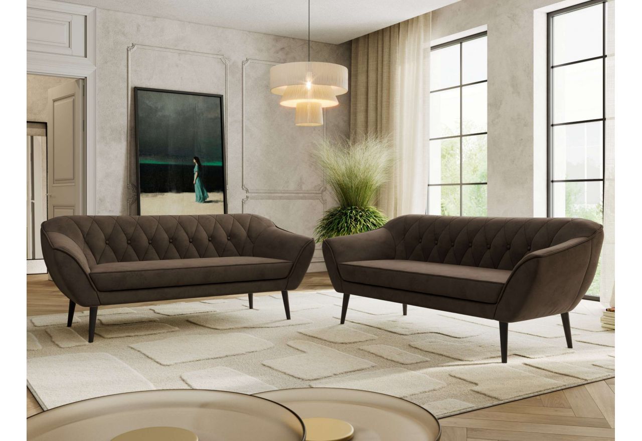 Zestaw PIRS 3+3 - brązowy, welwet - nóżki,  czarny