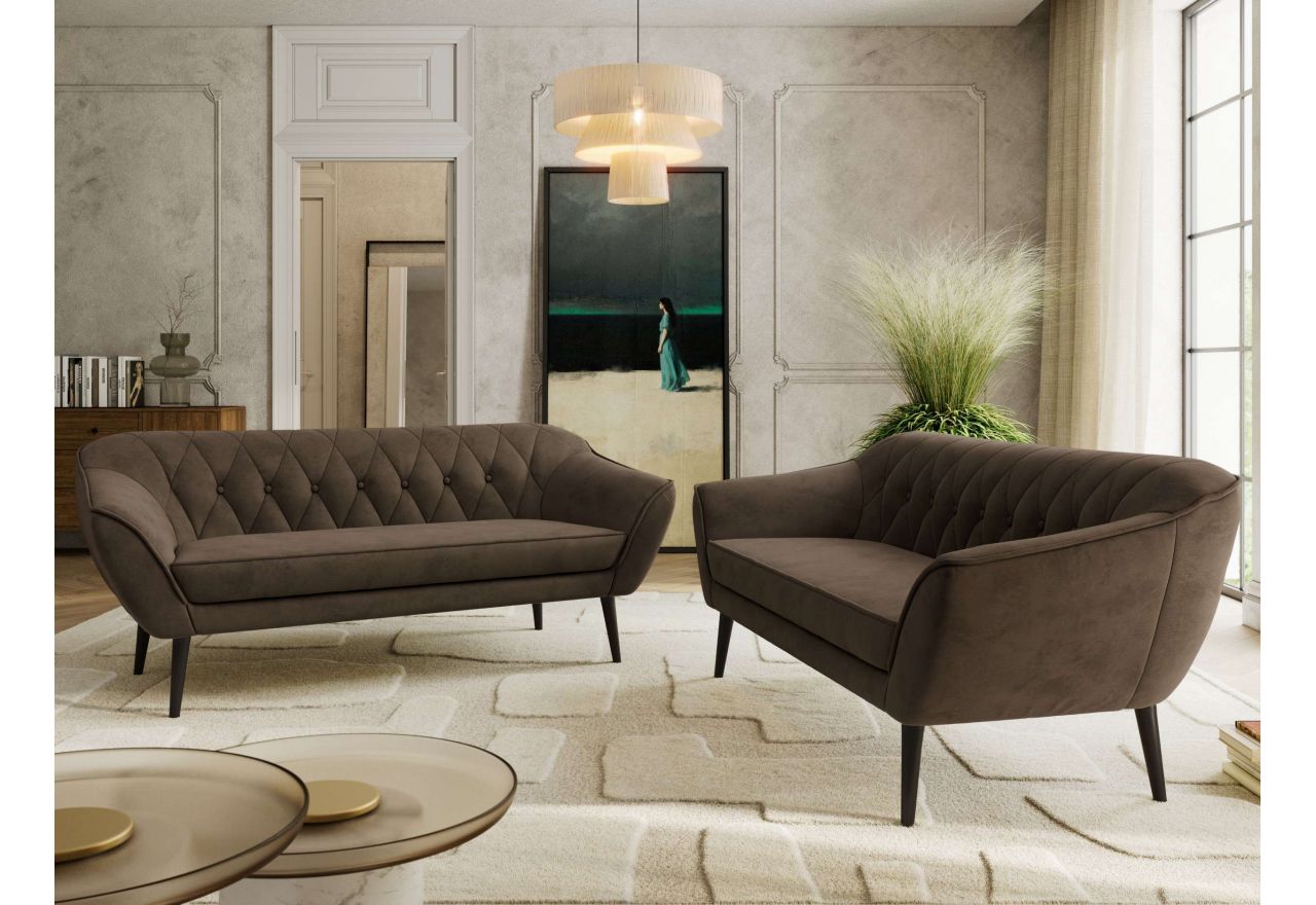 Zestaw PIRS 3+3 - brązowy, welwet - nóżki,  czarny