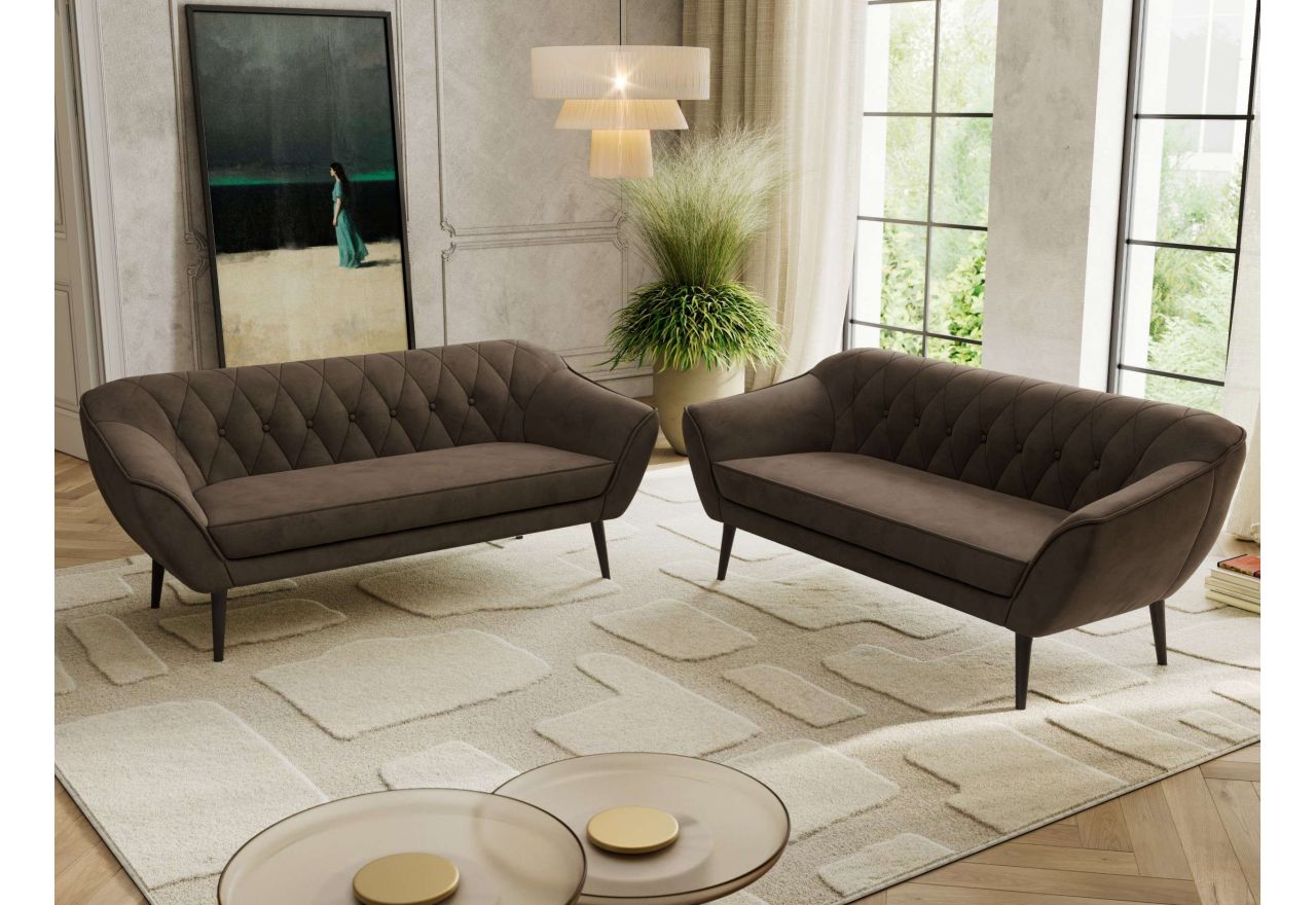 Zestaw PIRS 3+3 - brązowy, welwet - nóżki,  czarny