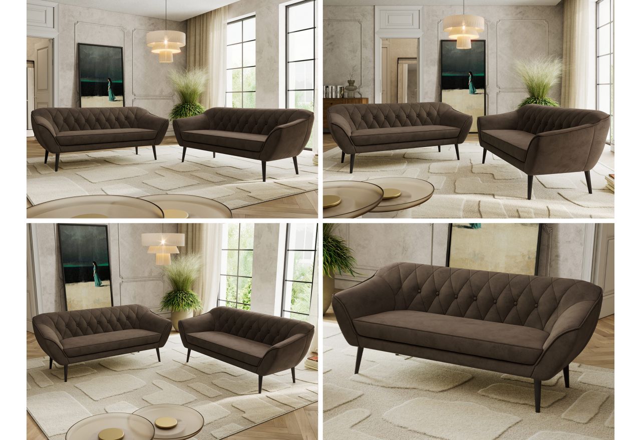 Zestaw PIRS 3+3 - brązowy, welwet - nóżki,  czarny