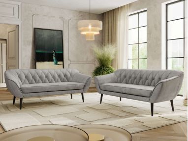 Zestaw PIRS 3+3 - jasnoszary, welwet - nóżki,  czarny