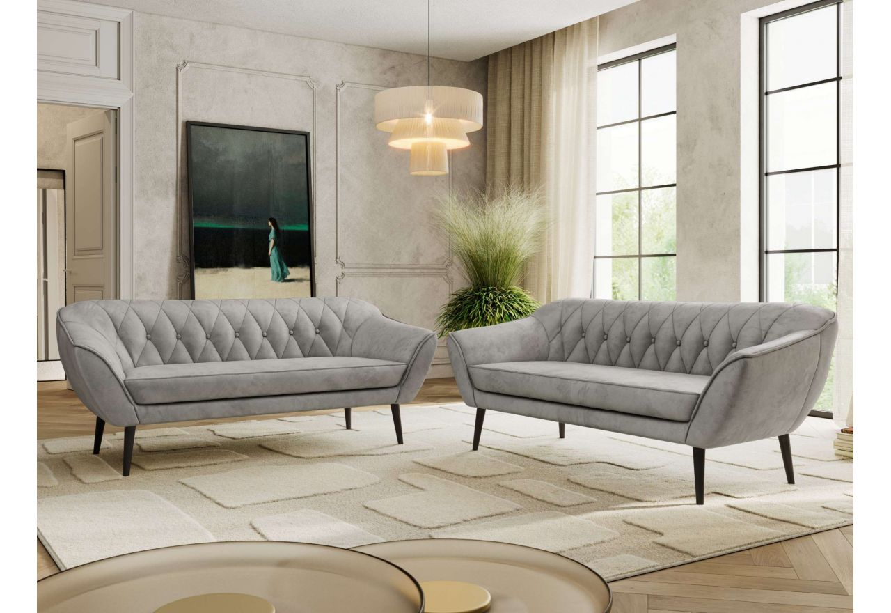 Zestaw PIRS 3+3 - jasnoszary, welwet - nóżki,  czarny