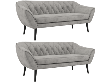 Zestaw PIRS 3+3 - jasnoszary, welwet - nóżki,  czarny