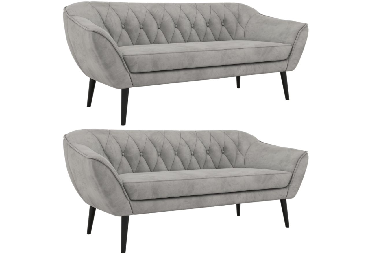 Zestaw PIRS 3+3 - jasnoszary, welwet - nóżki,  czarny