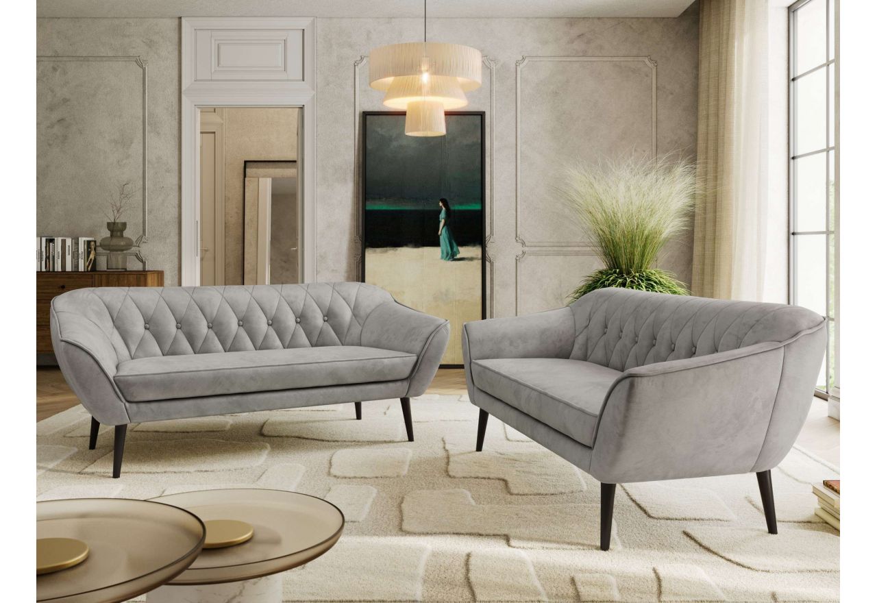 Zestaw PIRS 3+3 - jasnoszary, welwet - nóżki,  czarny