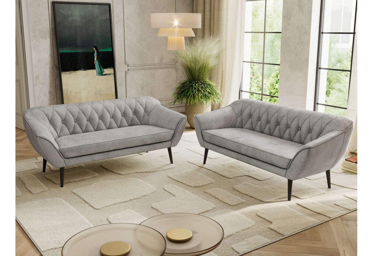 Zestaw PIRS 3+3 - jasnoszary, welwet - nóżki,  czarny