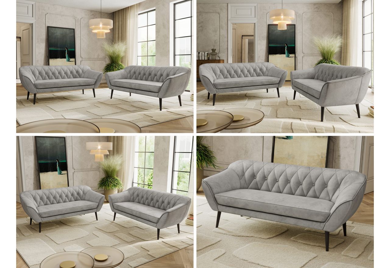 Zestaw PIRS 3+3 - jasnoszary, welwet - nóżki,  czarny