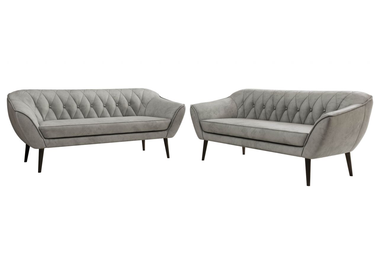 Zestaw PIRS 3+3 - jasnoszary, welwet - nóżki,  czarny