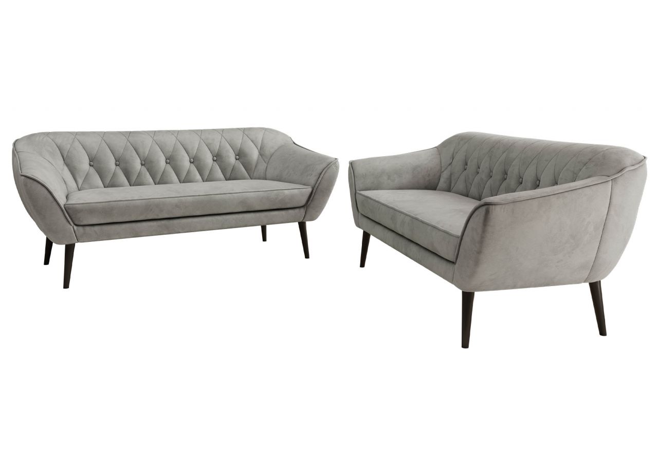 Zestaw PIRS 3+3 - jasnoszary, welwet - nóżki,  czarny