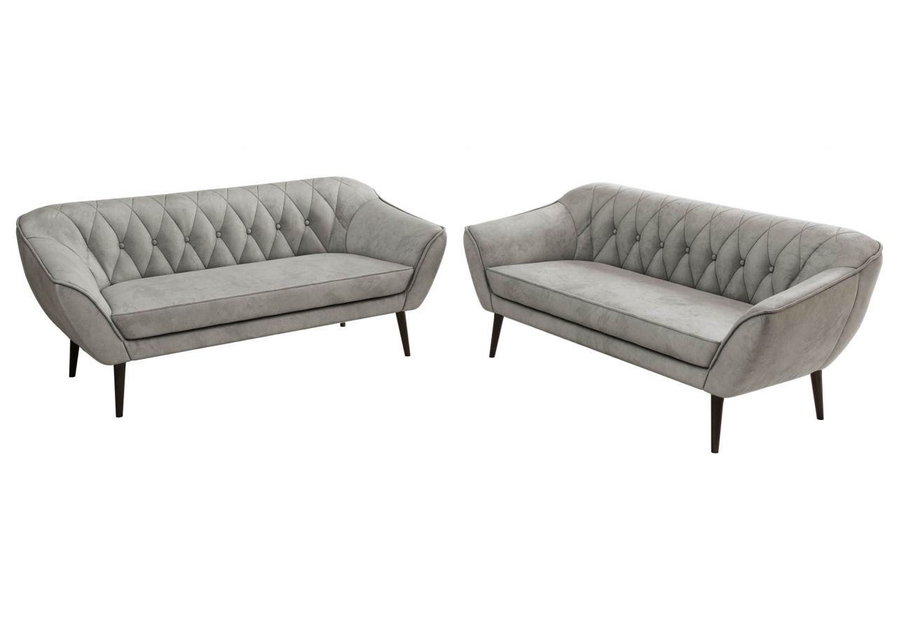 Zestaw PIRS 3+3 - jasnoszary, welwet - nóżki,  czarny