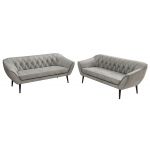 Zestaw PIRS 3+3 - jasnoszary, welwet - nóżki,  czarny