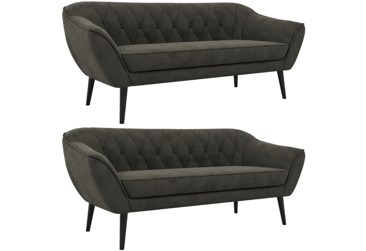 Zestaw PIRS 3+3 - ciemnoszary, welwet - nóżki,  czarny