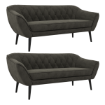 Zestaw PIRS 3+3 - ciemnoszary, welwet - nóżki,  czarny